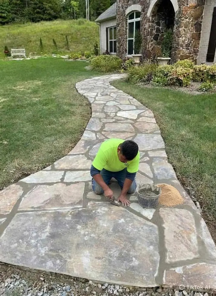 Curved stone walkway installation